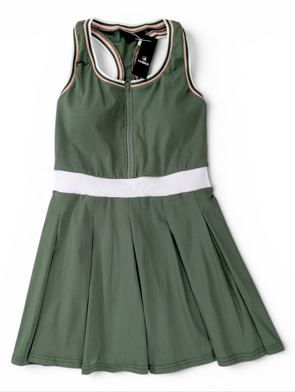 NEW Tennis Dress Medium Womens Green Pink 1/4 Zip Racerback Athletic Sleeveless - Picture 2 of 12